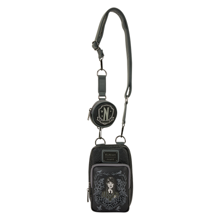 Wednesday Black Roses Cell Phone Crossbody Bag with Coin Bag