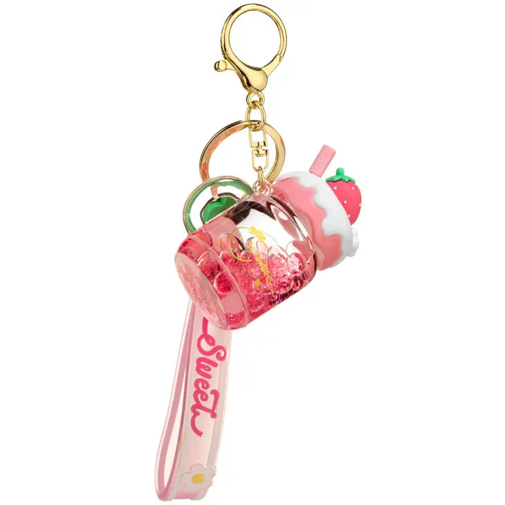 Sweet Strawberry Boba Liquid Effect Sensory Keychain