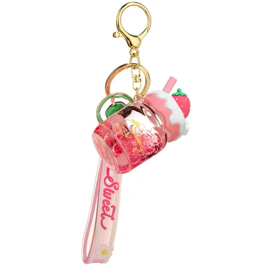 Sweet Strawberry Boba Liquid Effect Sensory Keychain