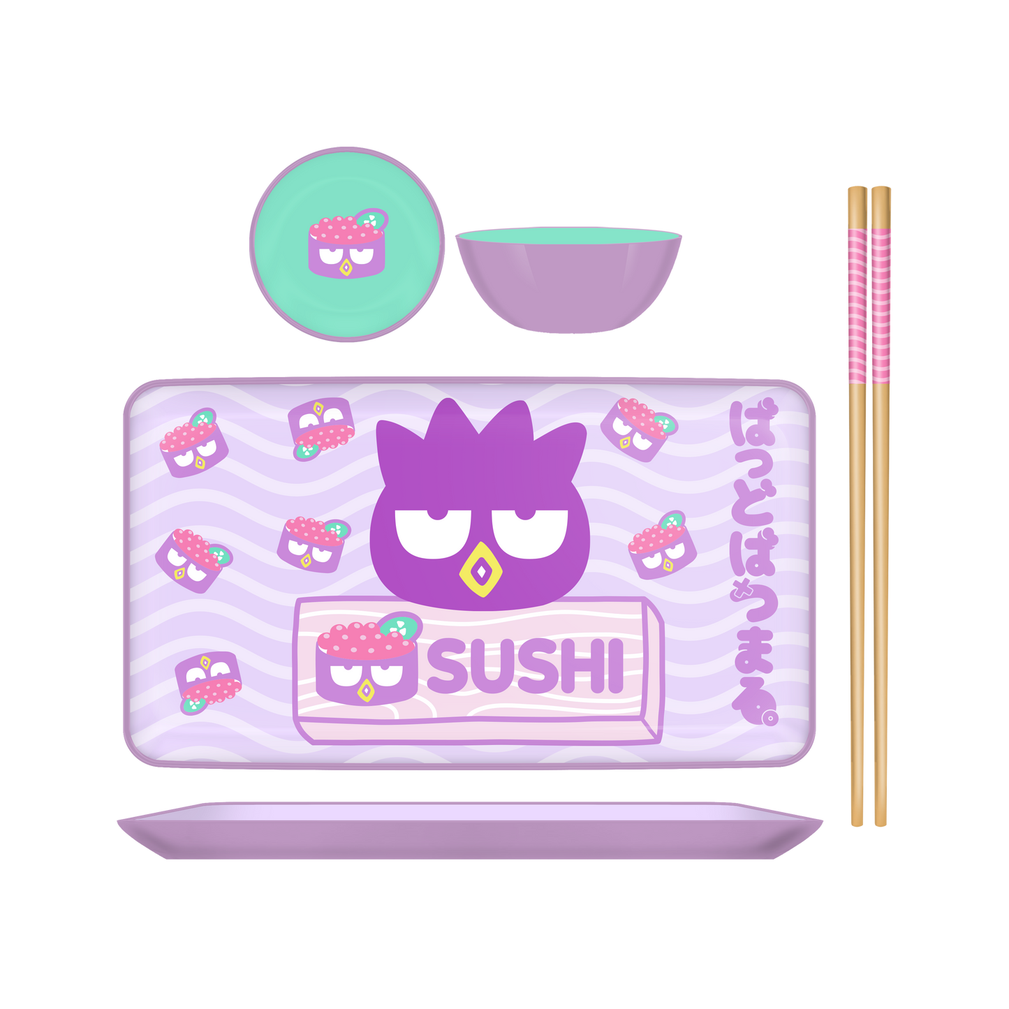 Sanrio Badtz Maru Sushi Face 3pc Ceramic Sushi Set- Boxed