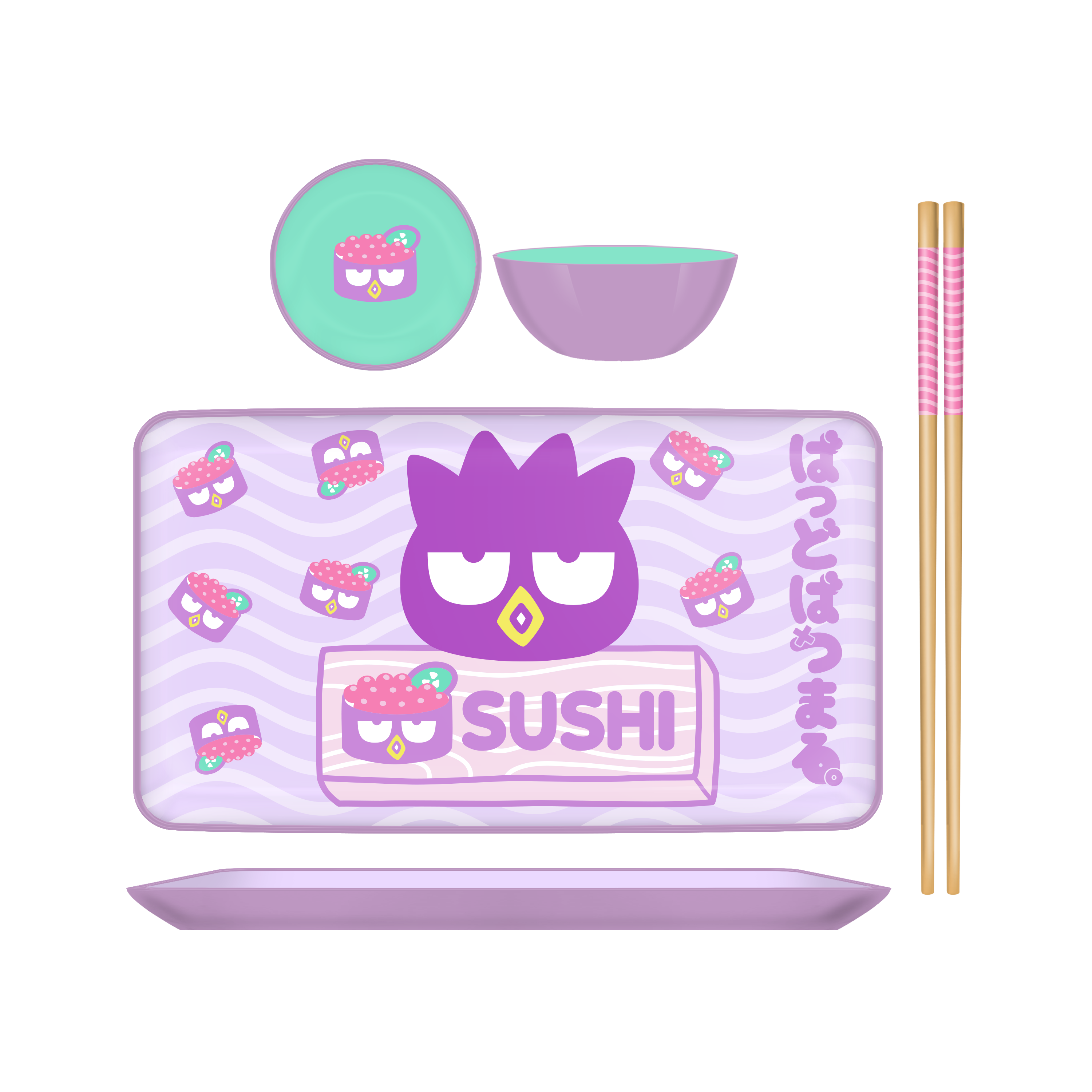 Sanrio Badtz Maru Sushi Face 3pc Ceramic Sushi Set- Boxed