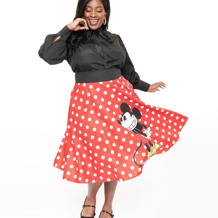 Mickey & Friends Collection by Unique Vintage Red & White Polka Dot Mickey Mouse Vivien Swing Skirt