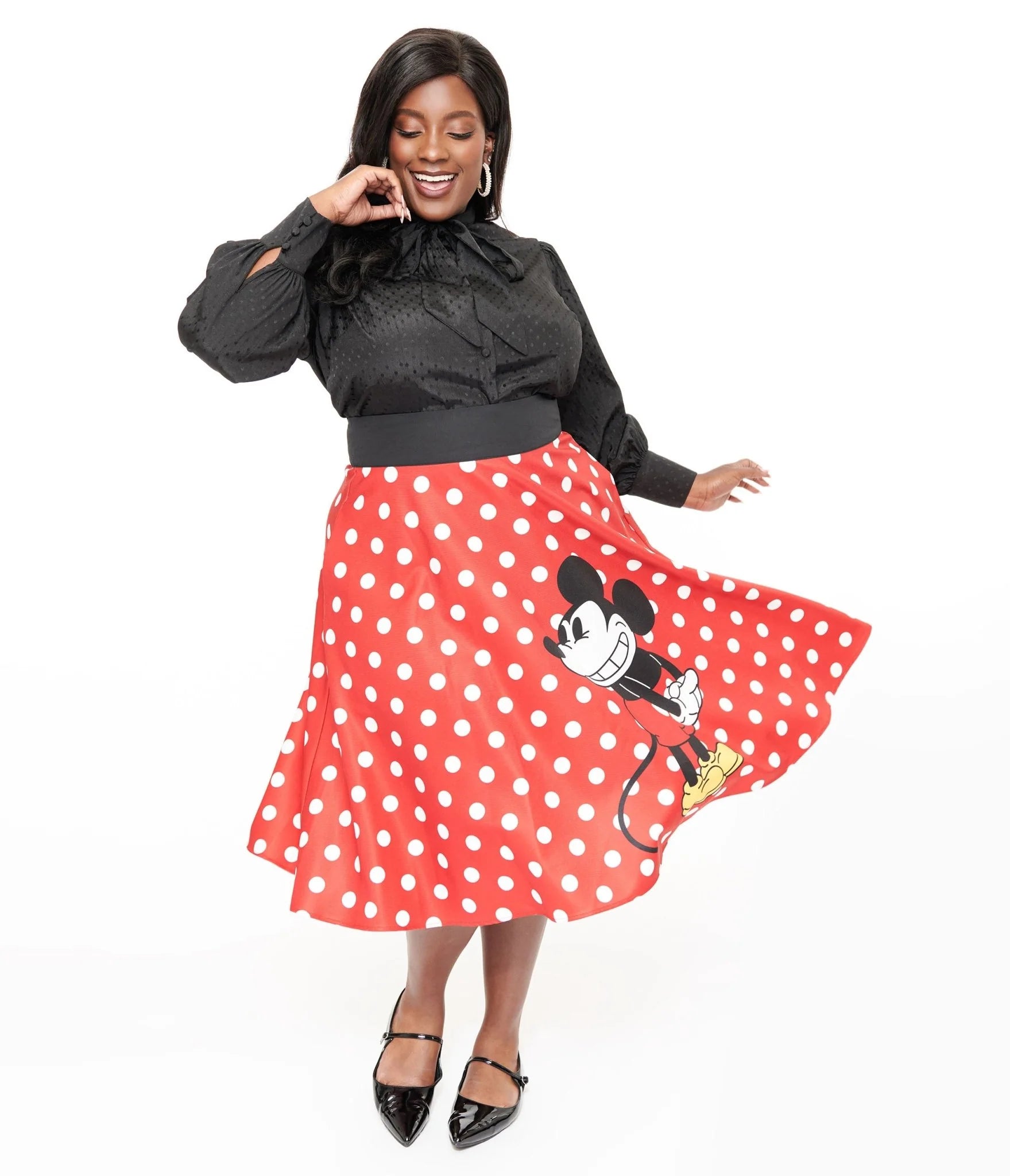 Mickey & Friends Collection by Unique Vintage Red & White Polka Dot Mickey Mouse Vivien Swing Skirt