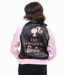 Barbie x Unique Vintage Pink & Black OG Barbie Long Sleeve Bomber Jacket