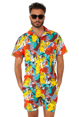 Men's Summer Pikachu Short Sleeve Shirt & Shorts Set