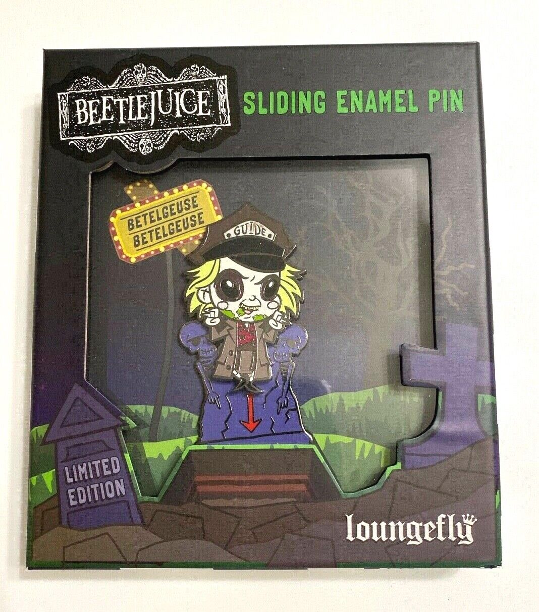 Funko BEETLEJUICE GRAVESTONE 3" COLLECTOR BOX ENAMEL PIN LE 500