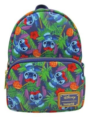 Lilo and Stitch Navy Tropical Leaves Allover Print Mini Backpack - 707 Street Exclusive