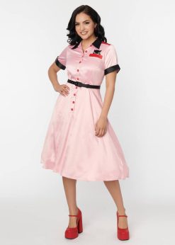 Emily The Strange Pink Collared Shirt 50’s Swing Dress Pink