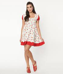 Strawberry Shortcake x Unique Vintage Berry Sweet Print Cutie Pie Babydoll Dress