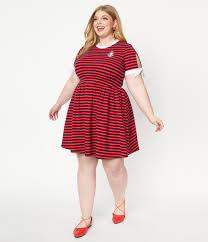Popeye x Unique Vintage Red & Navy Popeye Stripe Flare Dress